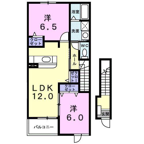 アルフィーノはるD(2LDK/2階)の間取り写真