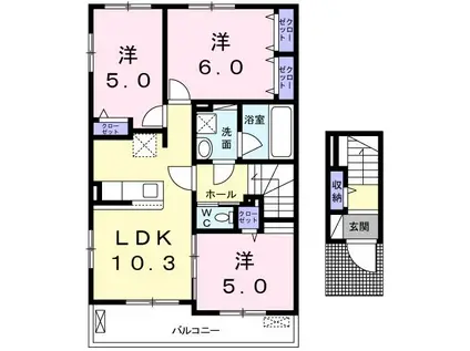 ベルメゾン南巽I(3LDK/2階)の間取り写真