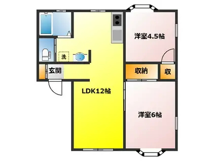 ベルトリーC(2LDK/1階)の間取り写真
