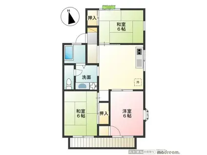 ドエル国立(3DK/2階)の間取り写真