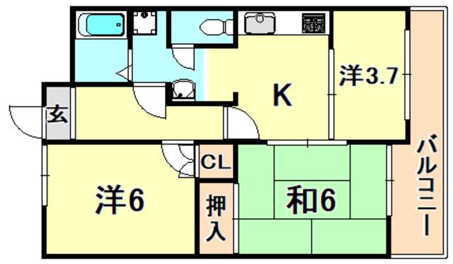 兵庫駅前アーバンライフ(3K/2階)の間取り写真