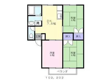 セジュールHARA(3DK/2階)の間取り写真