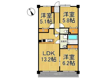 パークハイツ万代(3LDK/7階)の間取り写真
