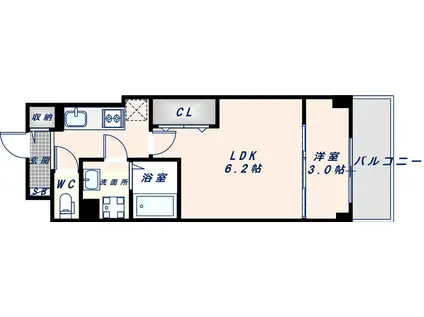 リアライズ鶴橋東II(1DK/2階)の間取り写真