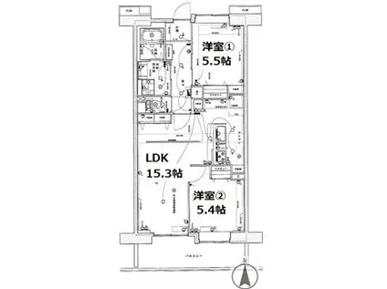 アクティ目黒駅前I(2LDK/6階)の間取り写真