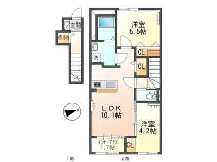 JR宇都宮線 石橋駅(栃木) 徒歩6分 2階建 築1年(2LDK/2階)の間取り写真