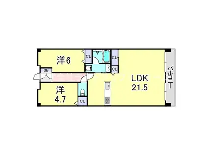 ワコーレKOBE新長田アリーナ(2LDK/11階)の間取り写真