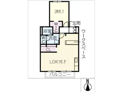 セヴェル美和 A棟(1LDK/2階)の間取り写真