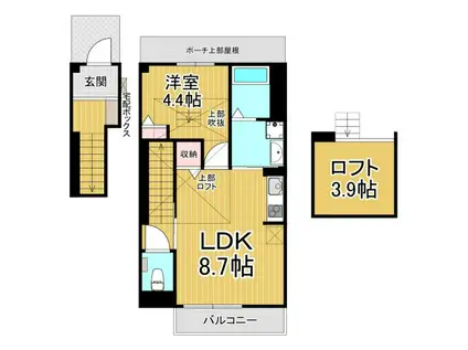 シャール苦楽園(1LDK/2階)の間取り写真