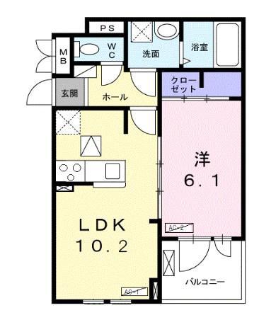 ヒルサイドハウス(1LDK/1階)の間取り写真