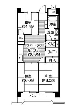 ビレッジハウス港島タワー(3DK/13階)の間取り写真