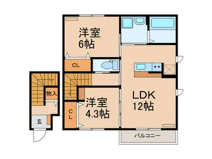 ソレイユII B棟(2LDK/2階)の間取り写真