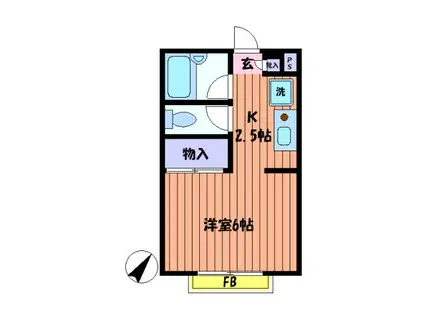 ローズヴィラ国立B(1K/2階)の間取り写真