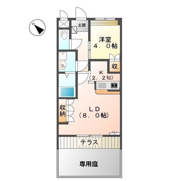 ディアベルジュ(1LDK/1階)の間取り写真