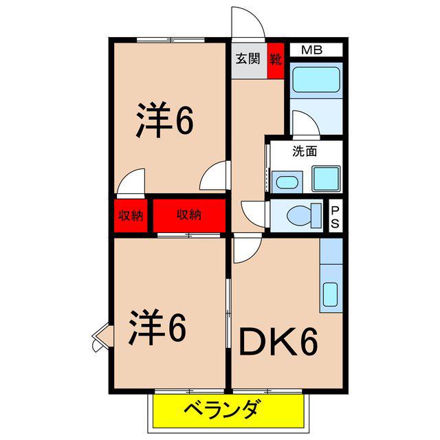 パーシモン(2DK/1階)の間取り写真
