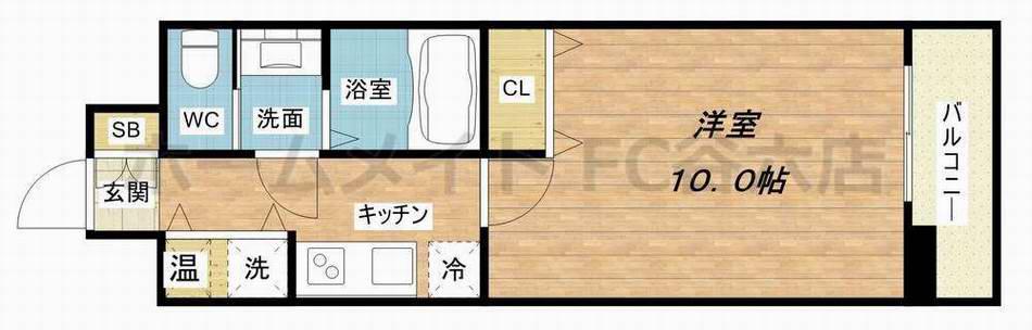 エス・キュート平野町(1K/9階)の間取り写真
