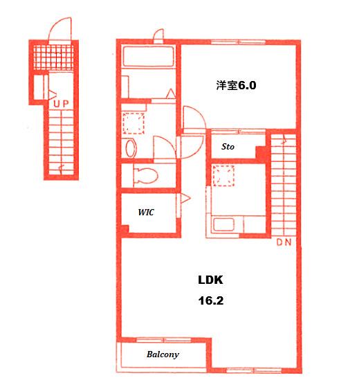 エバーグリーン(1LDK/2階)の間取り写真