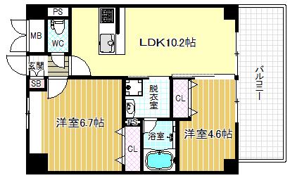 エスペランサ海老江(2LDK/2階)の間取り写真