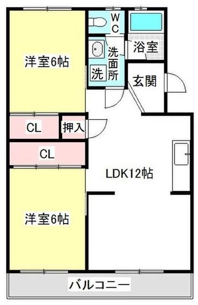 八城マンション(2LDK/4階)の間取り写真