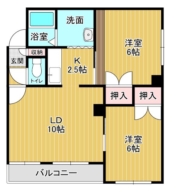 ハイツ楡(2LDK/1階)の間取り写真