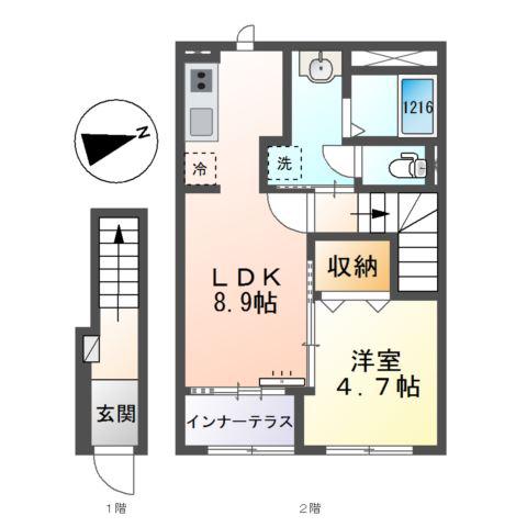 RH 柳川(1LDK/2階)の間取り写真