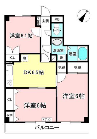 グレイス城山(3DK/1階)の間取り写真