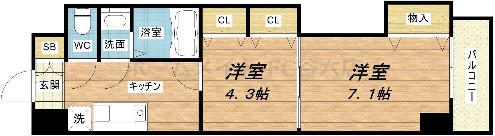 セントラル南船場(2K/13階)の間取り写真