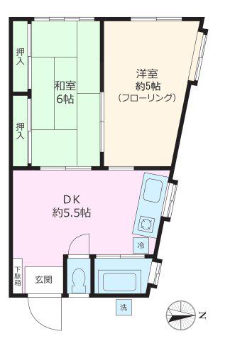 アキタハウスA棟(2DK/1階)の間取り写真