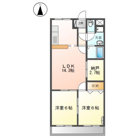 ミノルガーデンパレスA棟(2LDK/2階)の間取り写真