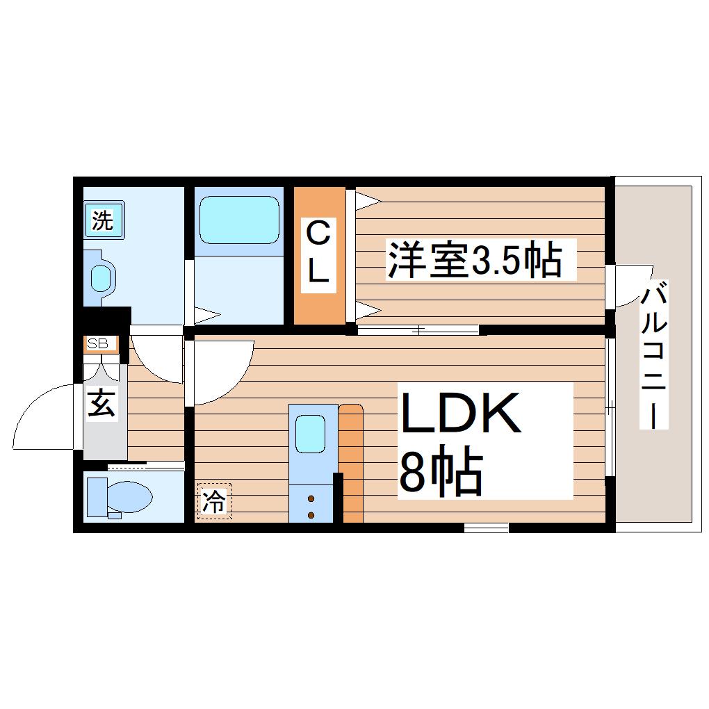 リベルテ南仙台(1LDK/3階)の間取り写真