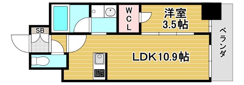 グランドファースト大阪福島(1LDK/9階)の間取り写真