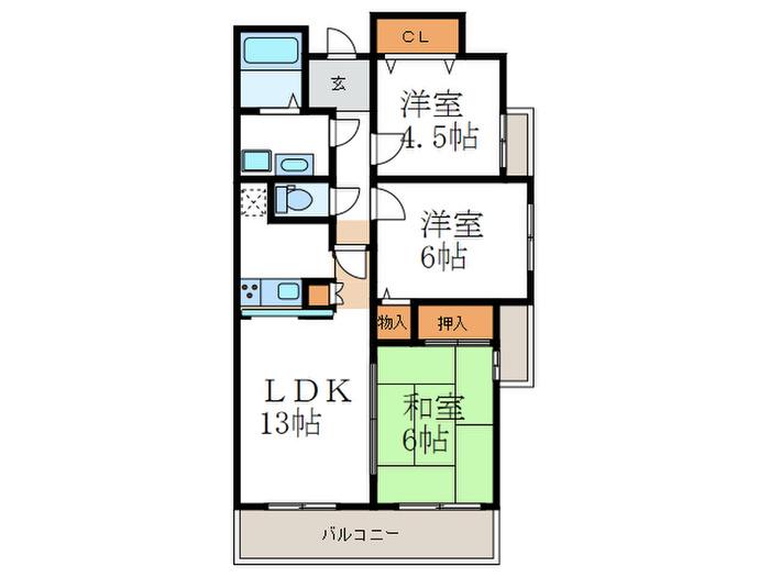 グローバル北白川(3LDK/5階)の間取り写真