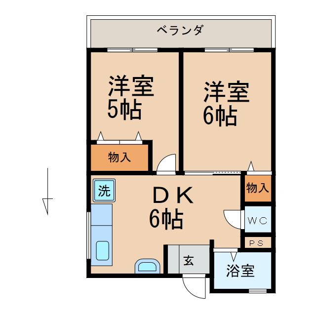 コーポ東3・5号棟(2DK/2階)の間取り写真
