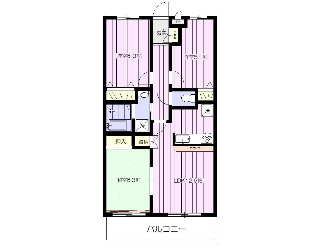 ウルーファミーユ(3LDK/2階)の間取り写真