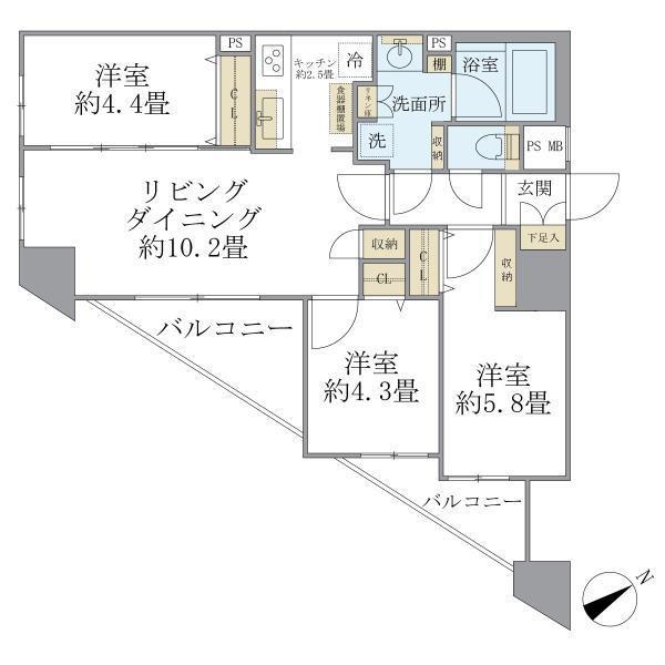 ロアール茅場町(3LDK/10階)の間取り写真