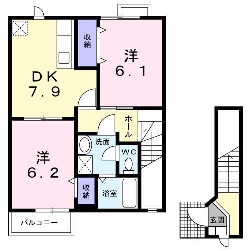インフィニート A(2DK/2階)の間取り写真