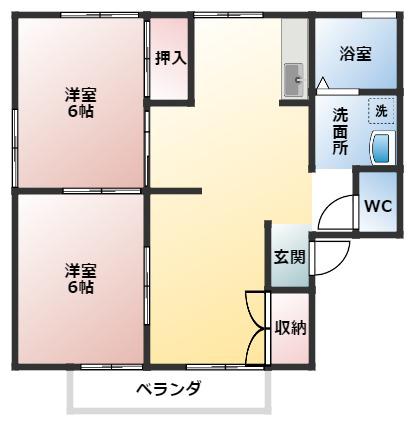 リバーヒルズ南棟(2LDK/1階)の間取り写真