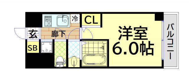 エステムコート心斎橋CENTRAL(1K/2階)の間取り写真