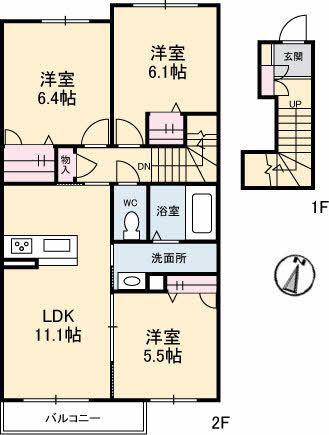 シャーメゾン響(3LDK/2階)の間取り写真