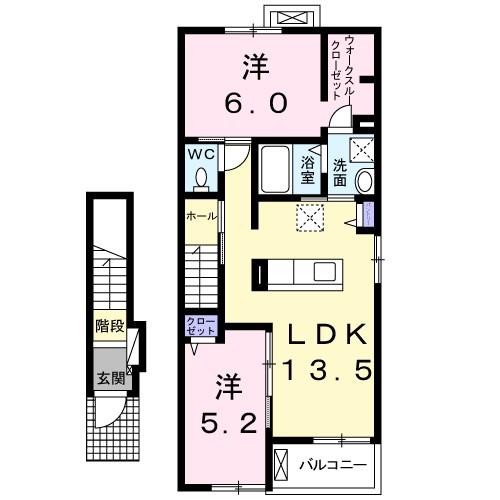 ノース・ヒル(2LDK/2階)の間取り写真