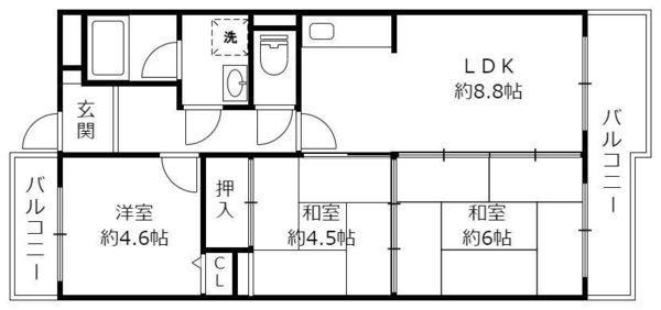 クレスティ栗田 冨波乙(3LDK/3階)の間取り写真