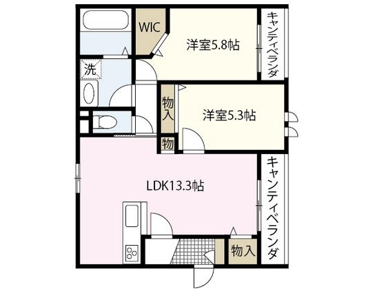 へーベルメゾン宮の町(2LDK/1階)の間取り写真