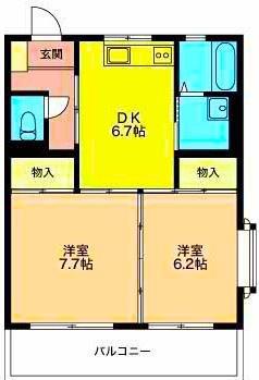 ロイヤルコート伏見(2DK/1階)の間取り写真