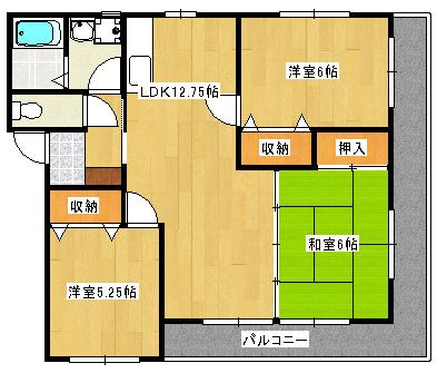 宇土スカイマンションB(3LDK/2階)の間取り写真