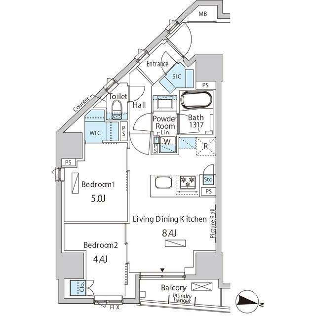 バウスフラッツ品川キャナルサイド 部屋番号1404(2LDK/14階)の間取り写真