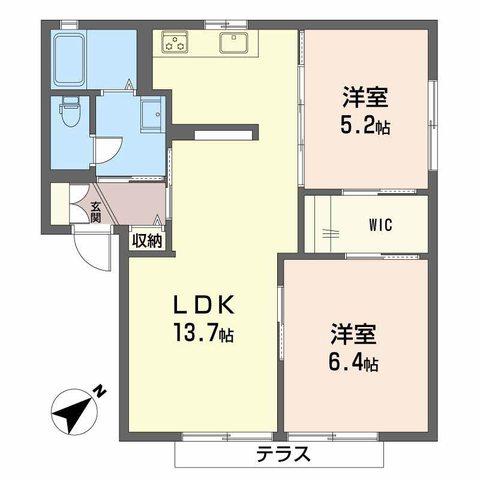 ディアス前原 B棟(2LDK/1階)の間取り写真