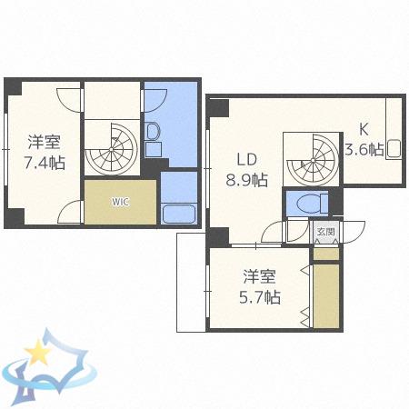 シャイニングドリーム八軒(2LDK/2階)の間取り写真