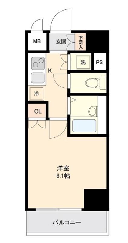 リクレイシア菊川(1K/6階)の間取り写真