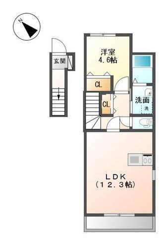 アップヒルズ田尻(1LDK/2階)の間取り写真