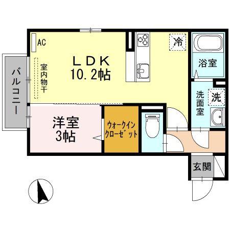 スカイブルーB棟(1LDK/2階)の間取り写真